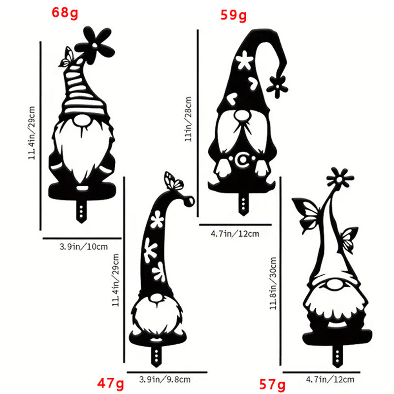 Rustic Metal Garden Gnome Stake–Decorative Iron Garden Silhouette Ornament