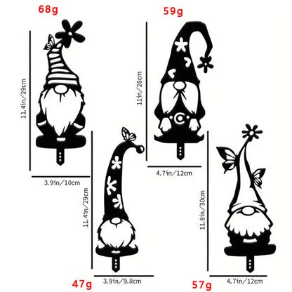 Rustic Metal Garden Gnome Stake–Decorative Iron Garden Silhouette Ornament