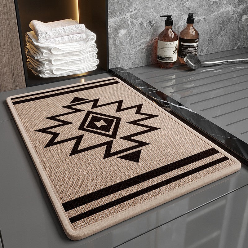 Super Absorbent Non-Slip Bath Mat - Quick Dry Linen Bathroom Floor Rug