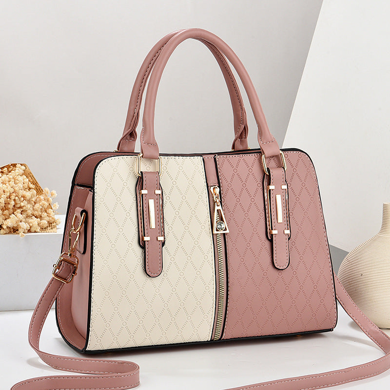 Large Capacity Colour Block Shoulder Bag–Stylish Women's PU Leather Handbag