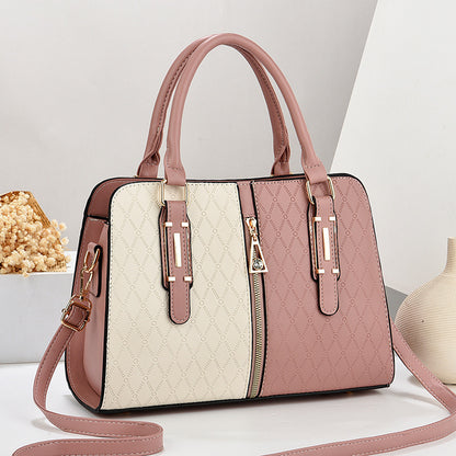 Large Capacity Colour Block Shoulder Bag–Stylish Women's PU Leather Handbag