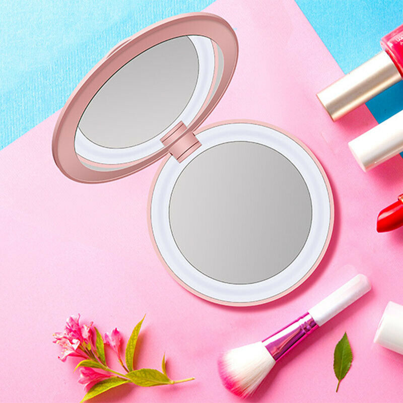 Portable LED Makeup Mirror Power Bank–5X Magnifying Travel Vanity Mirror with USB Charging