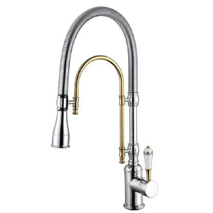 Luxury Copper Kitchen Mixer Tap - Pull-Down Spring Kitchen Faucet with Multifunction Spray Head & Hot Cold Water Control
