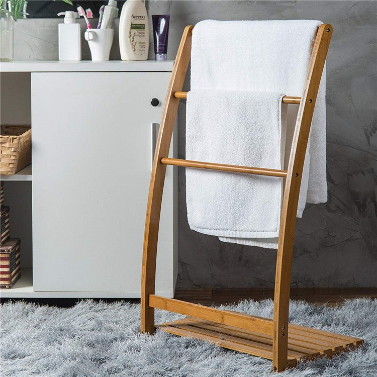 3 Tier Bamboo Towel Rack - Foldable Freestanding Bathroom Towel & Clothes Stand