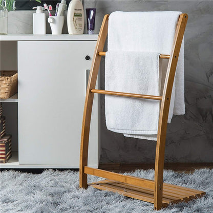 3 Tier Bamboo Towel Rack - Foldable Freestanding Bathroom Towel & Clothes Stand