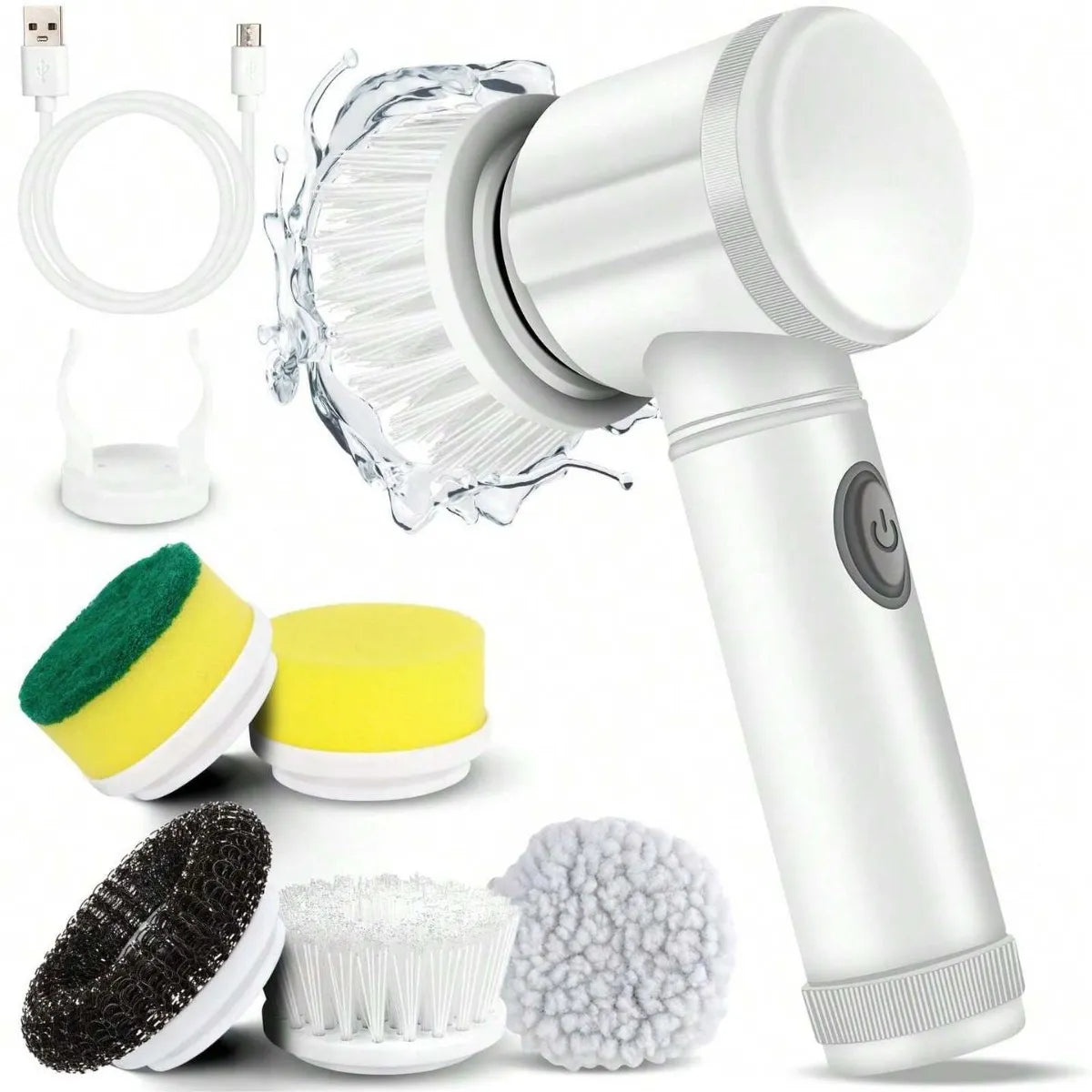 Multifunction Electric Cleaning Brush-Rechargeable Spin Scrubber with 5 Interchangeable Heads-Portable Household Cleaning Tool