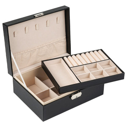 Double Layer Jewelry Box–Portable Leather Jewellery Organiser Case for Rings, Earrings, Necklaces & Watches (Travel Storage Case)