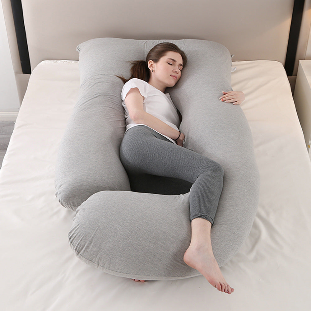 Cooling J-Shaped Pregnancy Pillow–Full Body Maternity Support Pillow With Detachable Arm Cushion