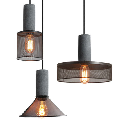 Industrial Style Cement Pendant Light - Vintage Iron Mesh Hanging Chandelier