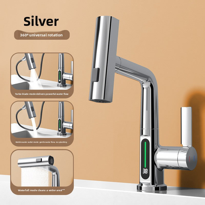 Digital Temperature Pull-Out Kitchen Mixer Tap - 360° Swivel Multifunction Faucet