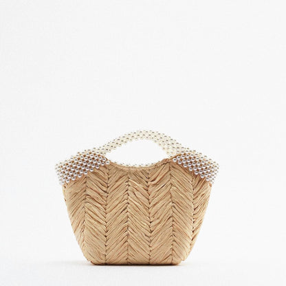 Women's Pearl Straw Woven Handbag–Summer Beach Tote, Crossbody & Shoulder Bag