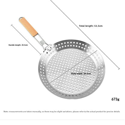Foldable Stainless Steel BBQ Grill Tray - Round Camping Barbecue Pan with Handle