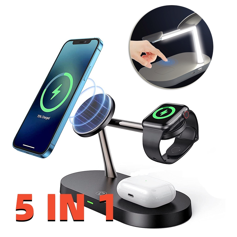 5-in-1 Wireless Charging Station–15W Fast Charging Dock for Phone, Watch & Earbuds