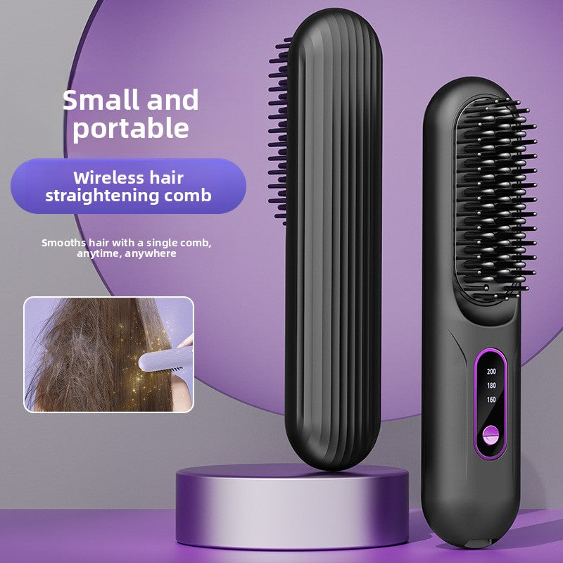 Cordless Hair Straightener & Curler Comb - Rechargeable 2-in-1 Ceramic Heated Styling Brush