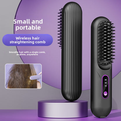 Cordless Hair Straightener & Curler Comb - Rechargeable 2-in-1 Ceramic Heated Styling Brush