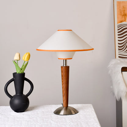 Mid-Century Table Lamp - 1960s Vintage Solid Wood Bedside Lamp with Fabric Shade