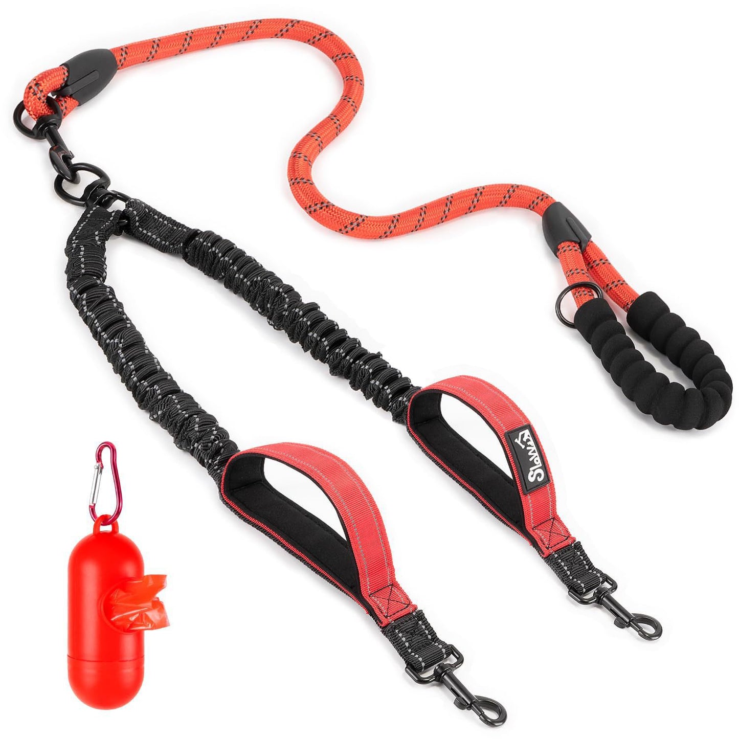 Dual Dog Leash With Reflective Bungee Lead–Tangle-Free Double Dog Walking System