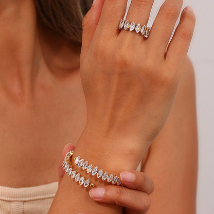 Gold Plated Diamond Bracelet–Stainless Steel Zirconia Bracelet, Adjustable Luxury Women’s Jewellery (Full Diamond Design)