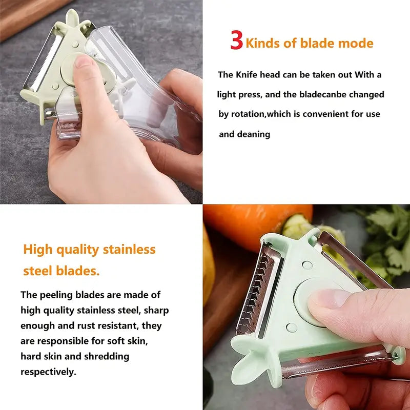 3-in-1 Vegetable Peeler–Stainless Steel Multi Blade Peeler, Julienne & Slicer Kitchen Tool (Ergonomic Handle)