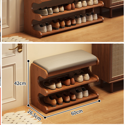 Bamboo Shoe Storage Bench with Seat - Flip-Top Entryway Shoe Organiser