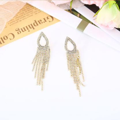 Geometric Tassel Chain Earrings–Alloy Drop Earrings with Silver Needle, Brown & Bronze Statement Jewellery