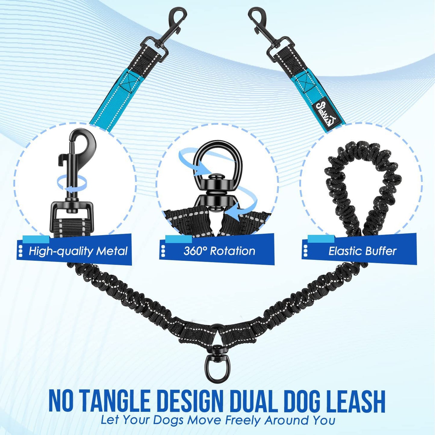 Dual Dog Leash With Reflective Bungee Lead–Tangle-Free Double Dog Walking System