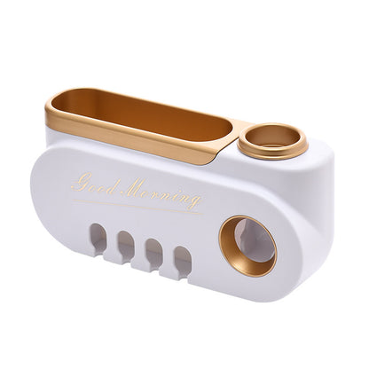 Luxury Toothbrush Holder with Toothpaste Dispenser-Wall Mounted Bathroom Organiser-Automatic Toothpaste Squeezer Set