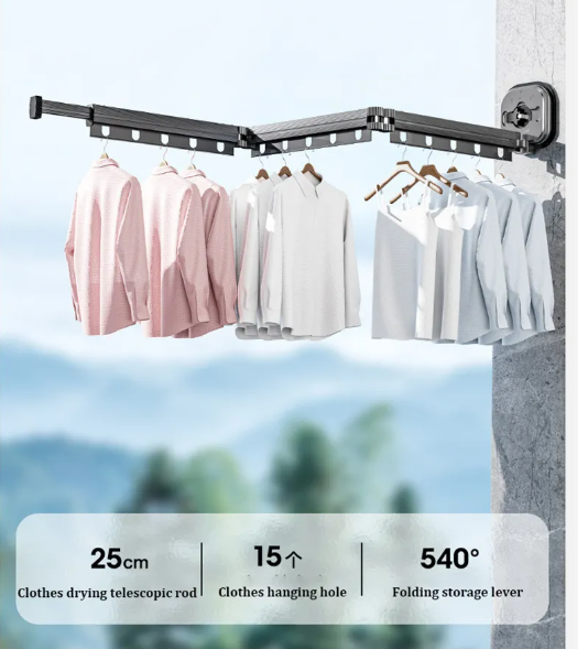 Folding Suction Cup Clothes Hanger–Retractable Wall Mounted Drying Rack for Laundry & Small Spaces