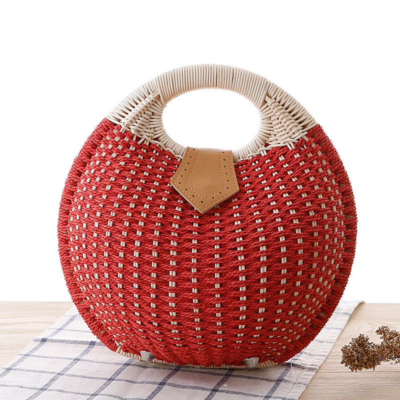 Women's Woven Rattan Handbag–Summer Beach Tote, Straw Shoulder Bag & Holiday Handbag