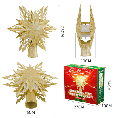 LED Christmas Tree Topper with Snowflake Projection - Gold & Silver Light-Up Christmas Tree Decoration