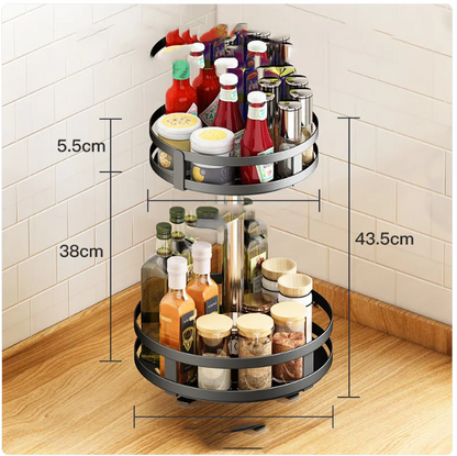 Rotating Spice Rack Organiser–360° Kitchen Turntable Storage Shelf, Metal Lazy Susan for Spices, Jars & Condiments