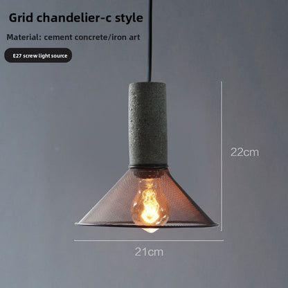 Industrial Style Cement Pendant Light - Vintage Iron Mesh Hanging Chandelier