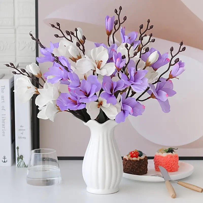 Artificial Magnolia Silk Flower Bouquet–Luxury Faux Floral Arrangement for Home & Wedding Décor