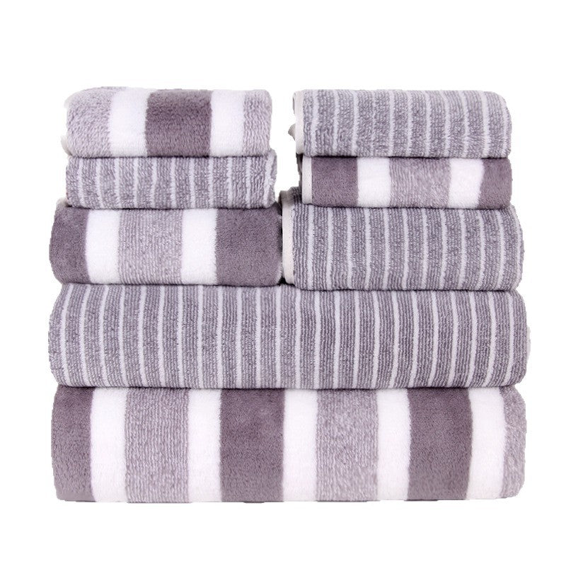 8 Piece Coral Fleece Towel Set - Thick Soft Absorbent Bath, Hand & Face Towels