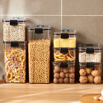 Airtight Food Storage Containers–BPA-Free Grain & Cereal Storage Set, Stackable Kitchen Pantry Organisers, Clear Plastic Containers