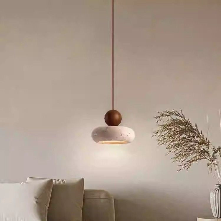 Japanese Travertine Hanging Pendant Light – Wabi-Sabi Stone LED Chandelier