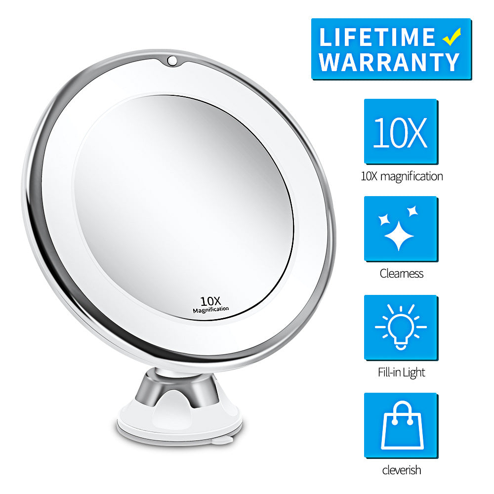 LED Vanity Makeup Mirror–10X Magnifying Double-Sided Mirror with Fill Light