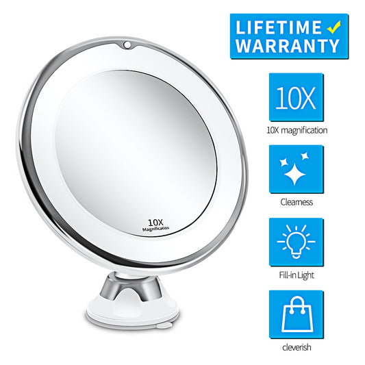 LED Vanity Makeup Mirror–10X Magnifying Double-Sided Mirror with Fill Light