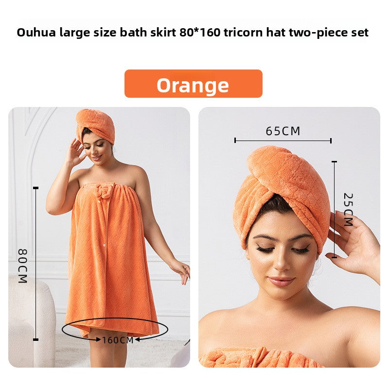 Women's Coral Fleece Bath Wrap Set – Quick-Dry Towel Wrap & Hair Towel For Plus Size