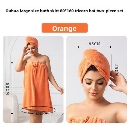 Women's Coral Fleece Bath Wrap Set – Quick-Dry Towel Wrap & Hair Towel For Plus Size