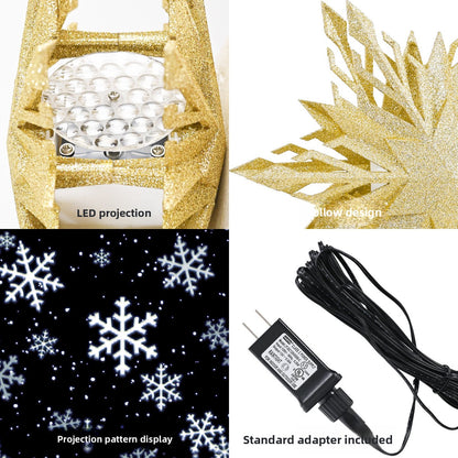 LED Christmas Tree Topper with Snowflake Projection - Gold & Silver Light-Up Christmas Tree Decoration