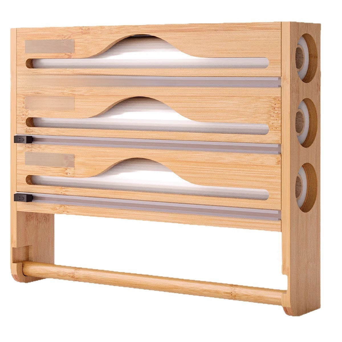 Wall-Mounted Kitchen Wrap Organiser–Wooden Storage & Foil Cutter Station