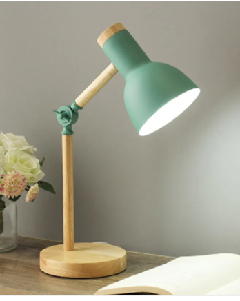Nordic LED Desk Lamp – Dimmable Bedside Table Lamp with Wooden Base, Eye Protection Reading Light (Warm & Cool White)