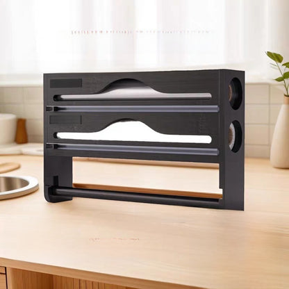 Wall-Mounted Kitchen Wrap Organiser–Wooden Storage & Foil Cutter Station