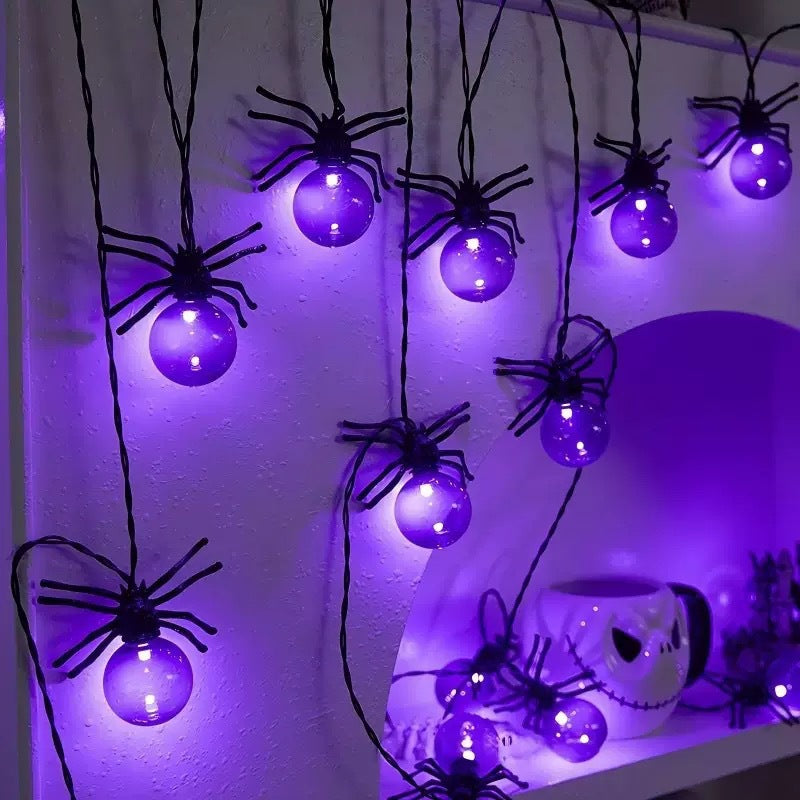 LED Purple Spider String Lights – Halloween Spider Decoration