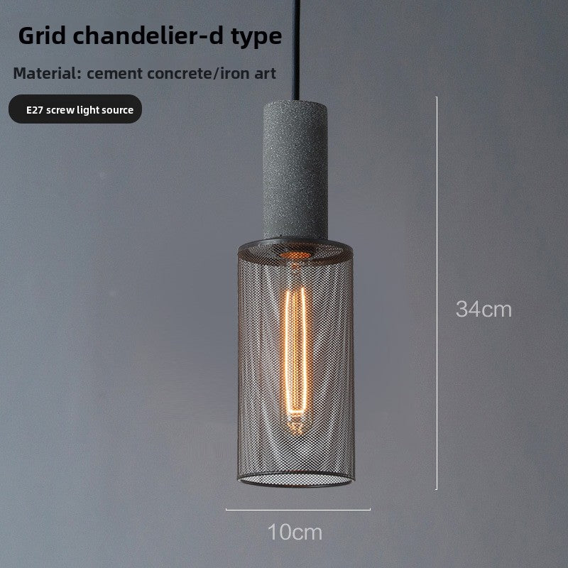 Industrial Style Cement Pendant Light - Vintage Iron Mesh Hanging Chandelier