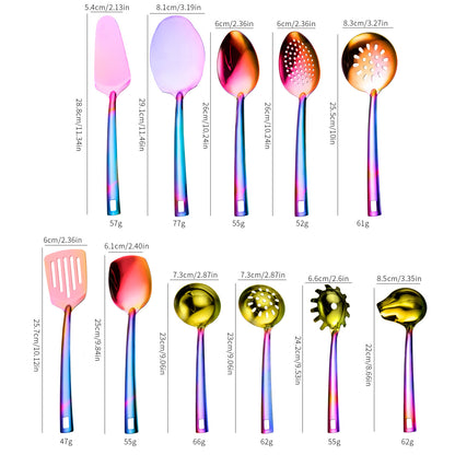 Stainless Steel Kitchen Utensil Set - 6 or 11 Piece Mirror Polished Cooking Tools with Square Handles