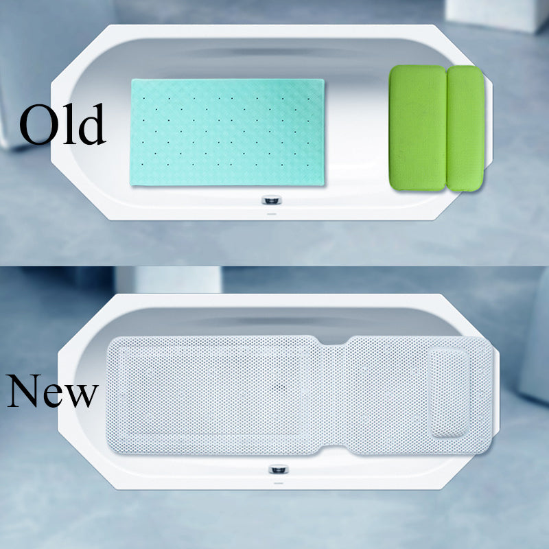 Non-Slip Bathtub Mat with Pillow-Waterproof PVC Bath Mat 35x125cm-Suction Cup Spa Bath Cushion for Tub Safety & Comfort