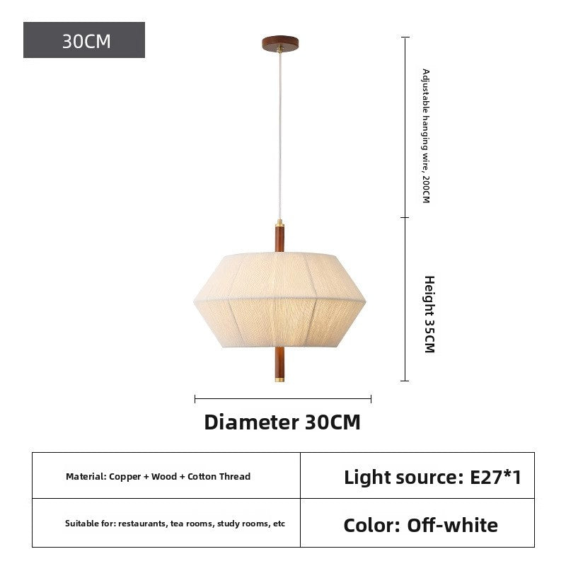 Japanese Wabi-Sabi Pendant Light - Natural Wood & Woven Fabric LED Ceiling Light for Dining Room & Living Room