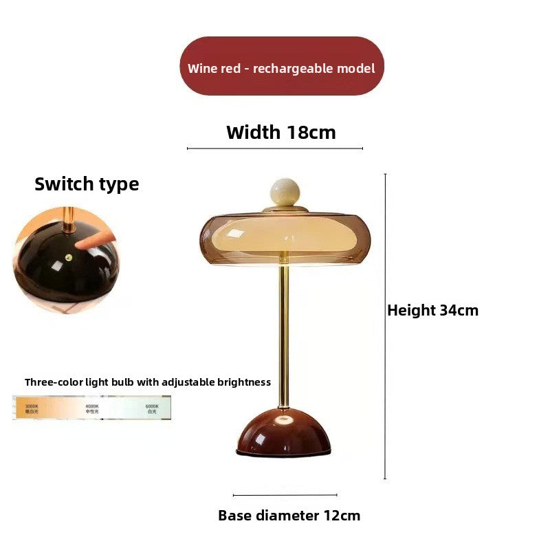 Vintage Rechargeable Glass Table Lamp - USB Touch Dimmable Mushroom LED Lamp